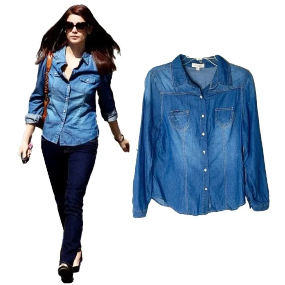 Women's Blue Button Down Shirt - Picture 1 of 6